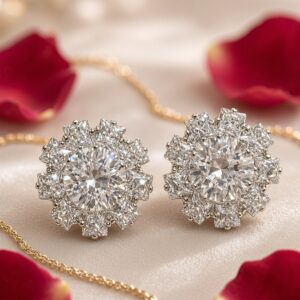 The Solitaire Solar Flare Halo Studs-Platinum Finish
