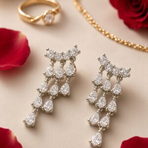 The Waterfall Dewdrop Diamond-Style Fringe Earrings-Platinum Finish