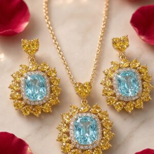 The Celestial Aquamarine And Canary Yellow Pendant Set-Gold Finish