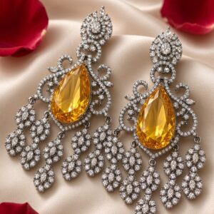The Aurelia Sovereign Pear-Cut Citrine  Chandelier Earrings-Black Rhodium Finish