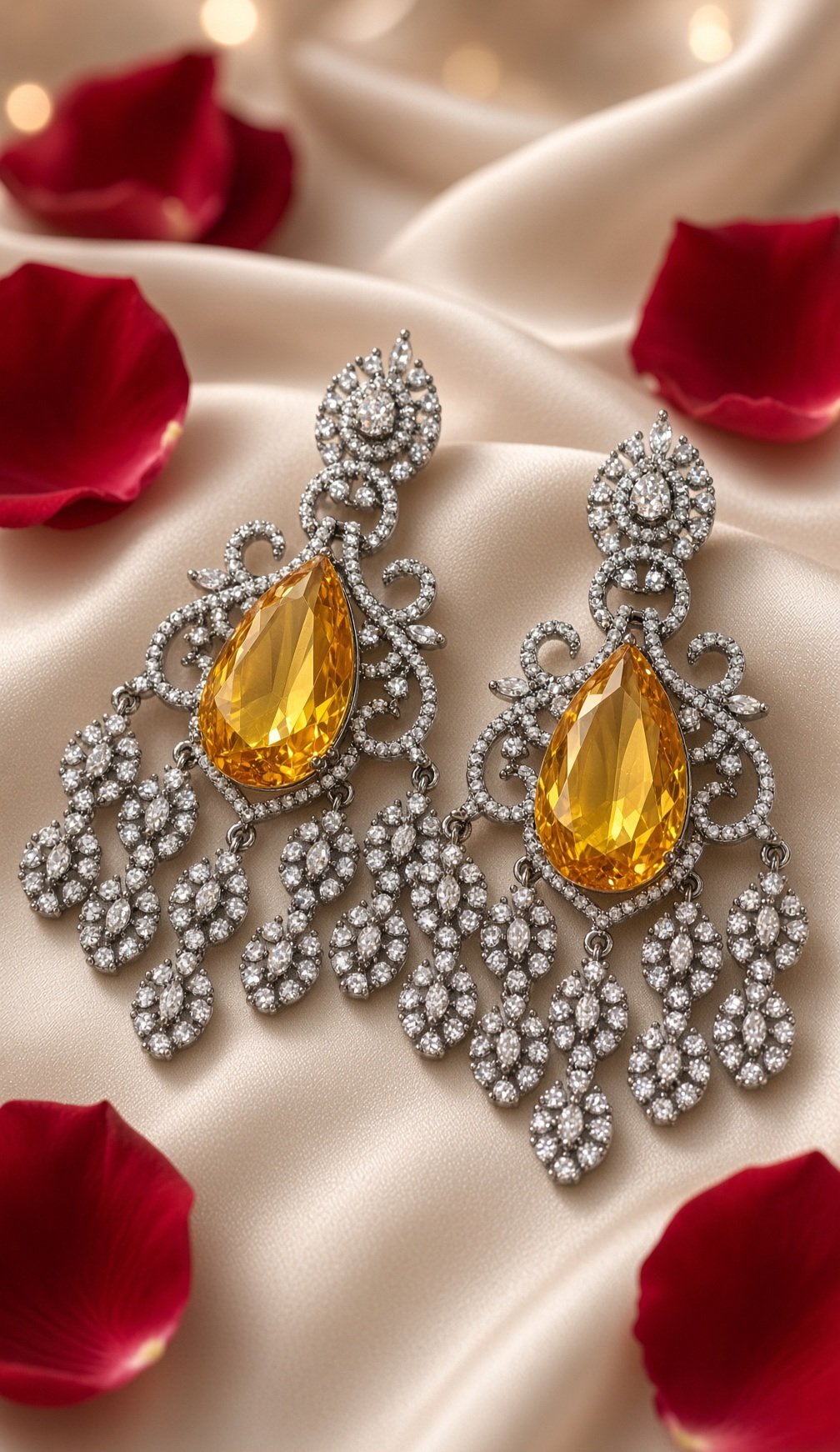 The Aurelia Sovereign Pear-Cut Citrine Chandelier Earrings-Black Rhodium Finish