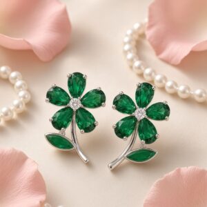 Shaded Green Flower Stem Studs