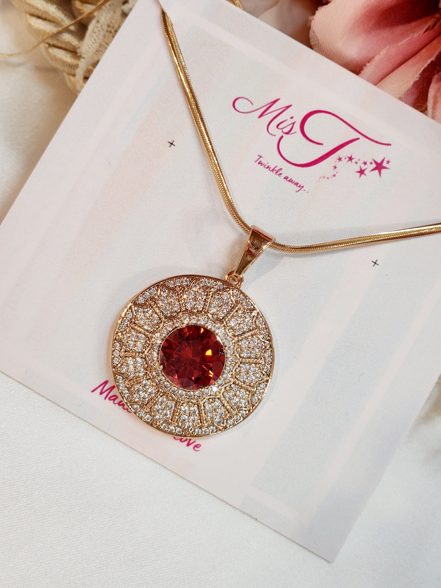 luxe Ruby Charm Pendant Necklace Chain