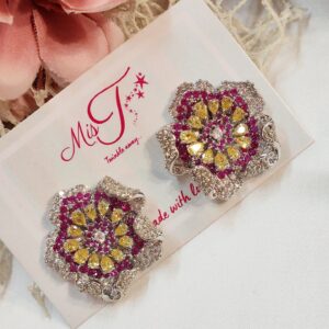 Ruby Rush Nano Setting Stud Earrings- Platinum Finish