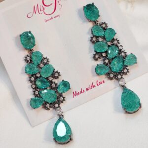 Isabella Doublet Green Dangler Earrings- Black Finish