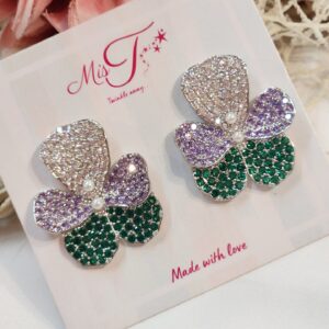 Olivia Nano Setting Stud Earrings- Lavender, Green - Platinum Finish