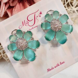 Mint Green Magic Stellar Stud Earrings- Platinum Finish