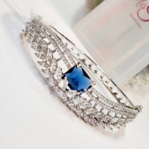 Wave Love Sapphire Blue Bracelet- Platinum Finish