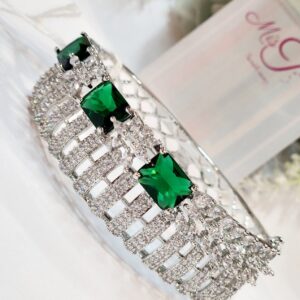 Zarika Emerald Green Royal Bracelet - Platinum Finish