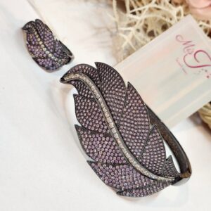 Imperial Purple Crystal Leaf Cuff Bracelet for Women – Luxury Statement Jewelry( ring size 8)