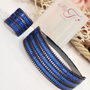 Stellar Blue Baguette Statement Cuff Bracelet for Women – Luxury Designer Jewelry( ring size 8)