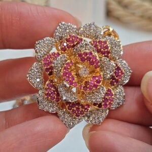 Designer Pink Stone & Zirconia Flower Pendant Necklace