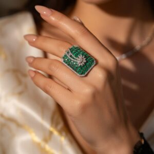 Bold Emerald Green CZ Cocktail Ring Adjustable