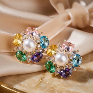 Ovate Multi Stud Pear Earrings