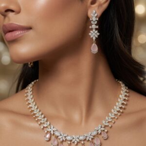 Rose Pink Drops Necklace Set