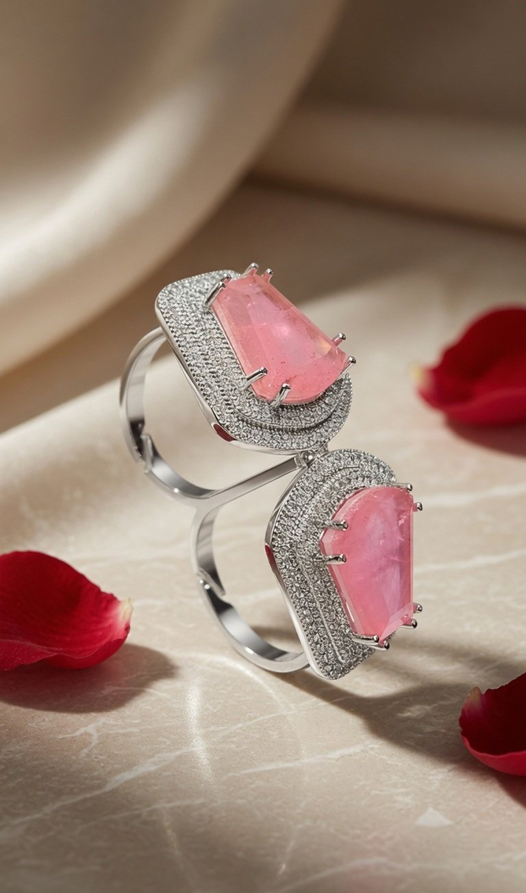 Aurora Pink Cocktail Ring-Platinum Finish
