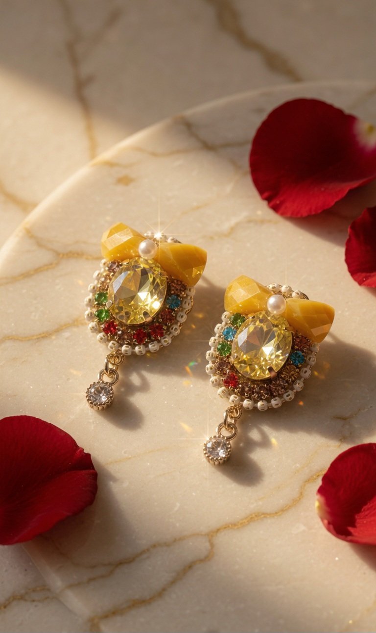 Soleil Bow Beaded Drop Earrings-Gold Finish