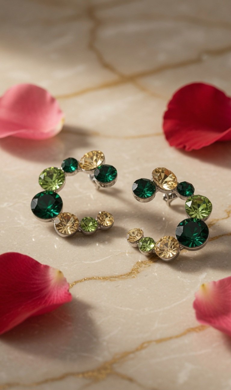 Emerald Orbit Circle Earrings-Gold Finish - Image 2