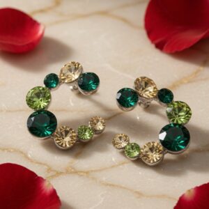 Emerald Orbit Circle Earrings-Gold Finish