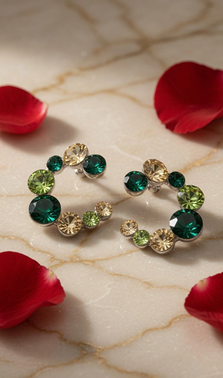 Emerald Orbit Circle Earrings-Gold Finish