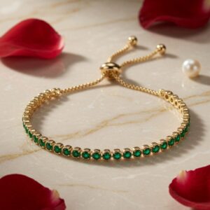 Emerald Glow Dori Bracelet With Gold Slider Clasp-Gold Finish