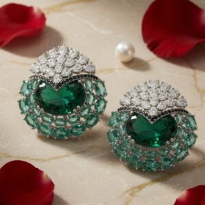 The Dynasty Canary Imperial Citrine Halo Zirconia Studs-Platinum Finish