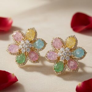 The Prism Kaleidoscope Pastel Gemstone Studs-Gold Finish