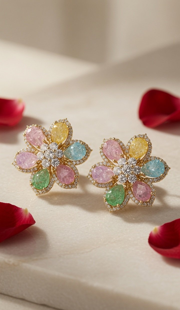 The Prism Kaleidoscope Pastel Gemstone Studs-Gold Finish
