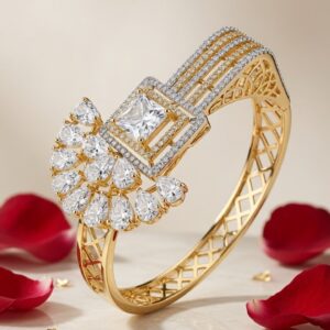 The Solstice Princess And Pear Fan Asymmetric Sunburst Kada Bracelet-Gold Finish