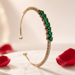 Emerald Cascade Graduated Open Cuff Bracelet-Gold Finish