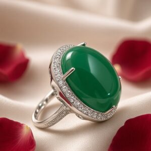 Opulence Emerald Cabochon Diamond-Style Adjustable Ring-Platinum Finish