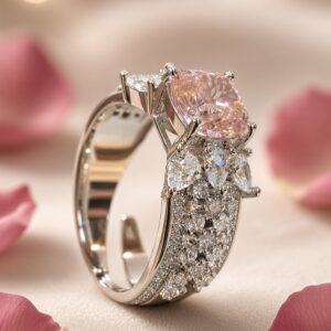 Seraphina Pink Sapphire And Pear Diamond-Style Tapered Adjustable Ring-Platinum Finish