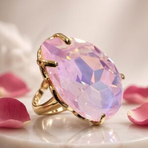 Lilac Radiance Teardrop Crystal Cocktail Adjustable Ring-Gold Finish