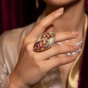 Folded glam Petal Italian setting zirconia Ring- Golden Finish