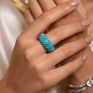 Trendy Fashion Feroza Blue Nano Band  Ring for Girls Size,7