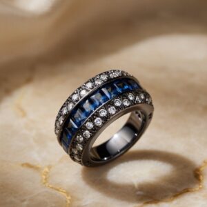 Black Finish Band Ring - Sapphire Blue[size6]