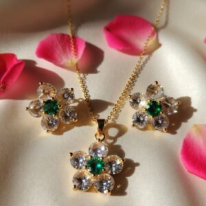 Gemlight Emerald Gold Plated Pendant Set