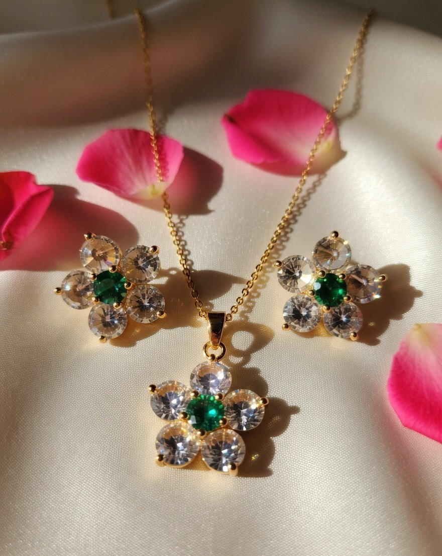 Gemlight Emerald Gold Plated Pendant Set