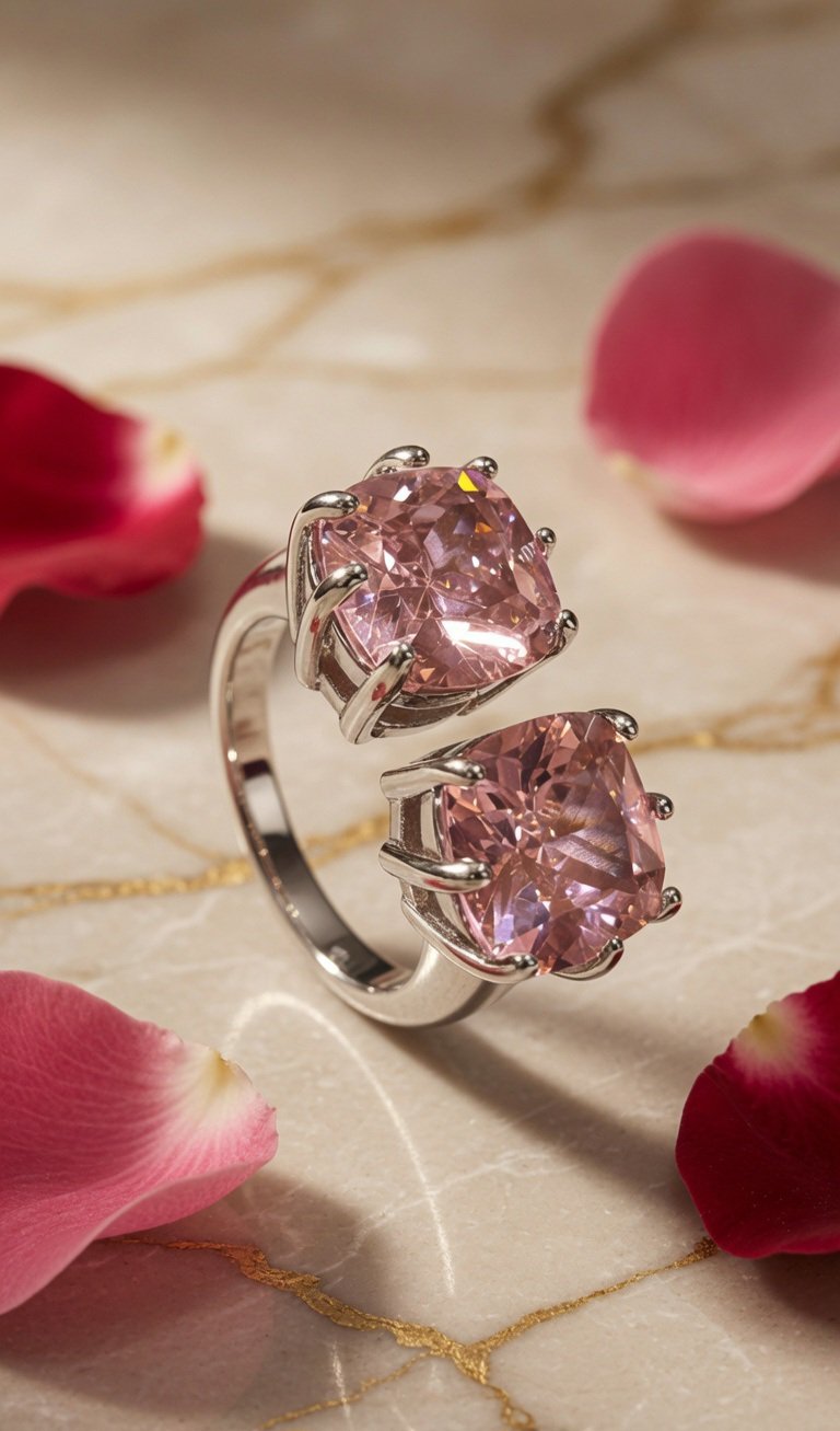 Twin Luxe Pink Statement Ring Platinum Finish