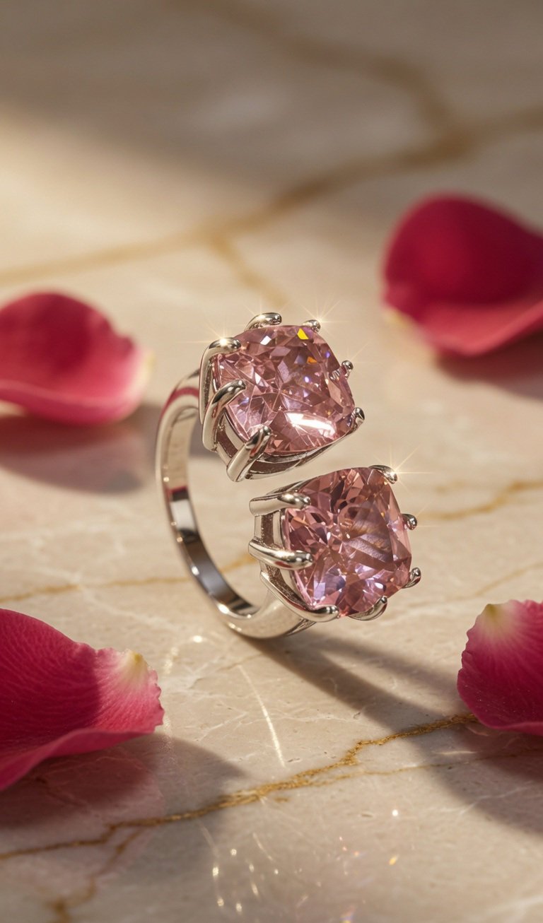 Twin Luxe Pink Statement Ring Platinum Finish - Image 2
