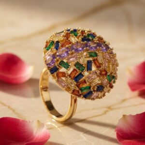 Multi Golden Finish Red Carpet look Ring