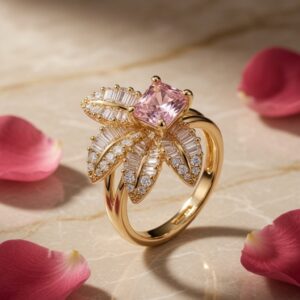 Soft Luxe Pink CZ Ring - Golden Finish