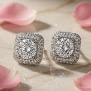 Royal Spark Solitaire Earrings-Platinum Finish