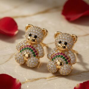 Rainbow Teddy Luxe Zircon Studs-Gold Finish