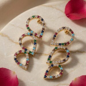 Prism Loop Zircon Earrings-Gold Finish