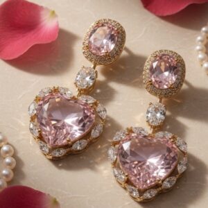 The Aphrodite Pink Heart Halo Drop-Gold Finish