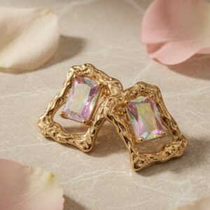 Hammered Artisan Iridescent Statement Hoops-Gold Finish