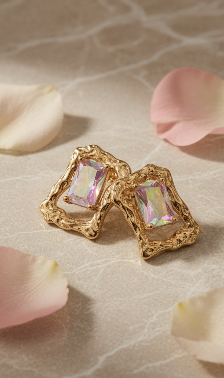 Hammered Artisan Iridescent Statement Hoops-Gold Finish
