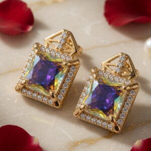 Prism Geometric Princess-Cut Studs-Gold Finish