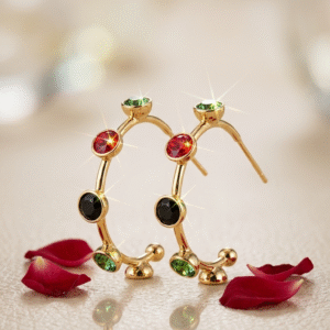 The Amara Rainbow Bezel Arc Earrings-Gold Finish